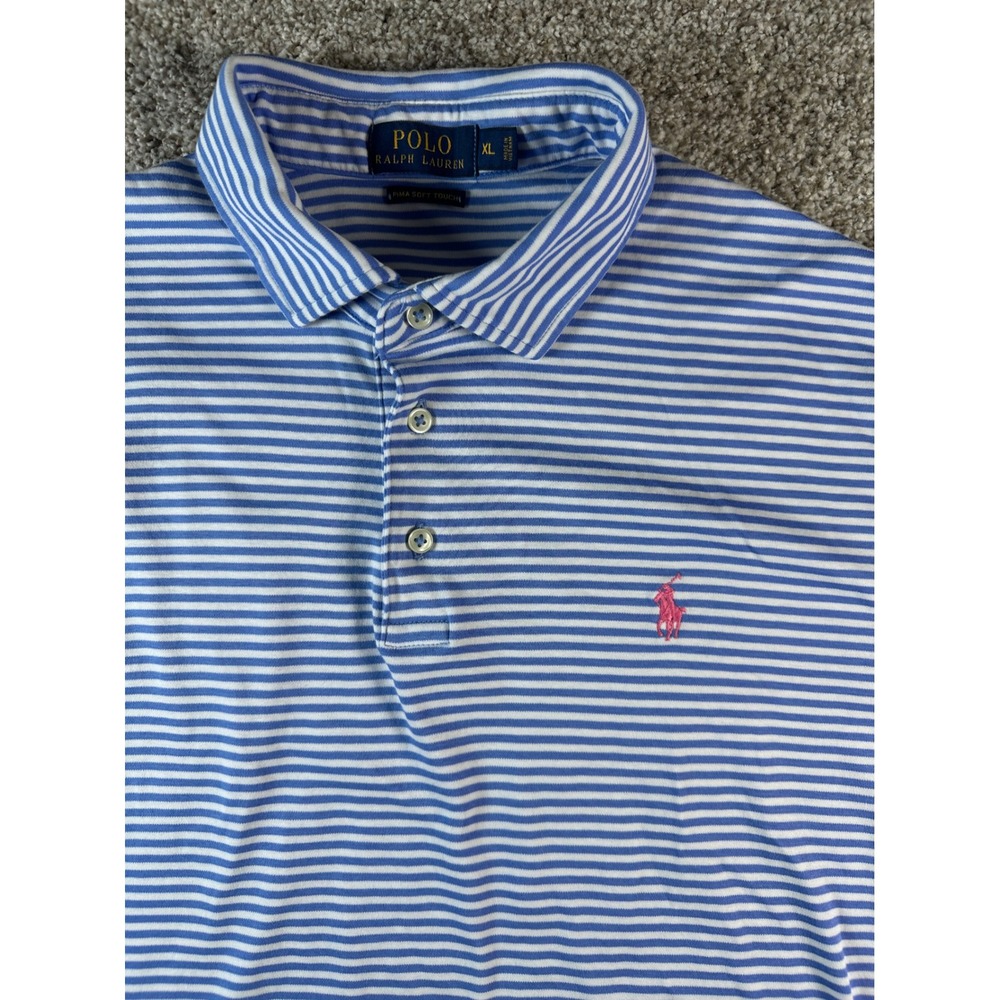 Polo Ralph Lauren Pima Soft Touch Striped Polo Shirt XL Blue White Pink Pony